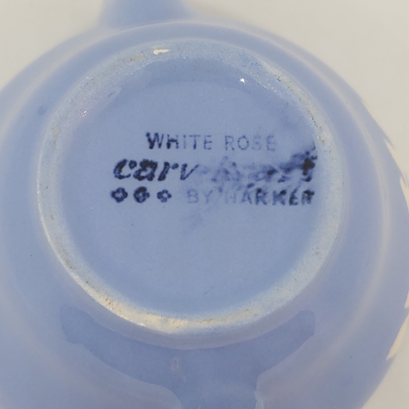 Harker Pottery White Rose Carv-Kraft Creamer and Sugar Bowls Powder Blue Vintage - Picture 10 of 16